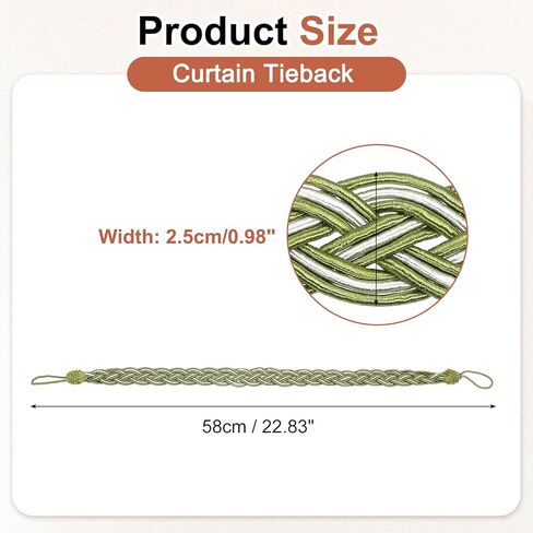 uxcell 2Pcs Curtain Tiebacks, 58cm/23 Braided Drapery Holdback Holder Decorative Rope Tie Back, Olive Green/Mixed Silver in Saudi Arabia