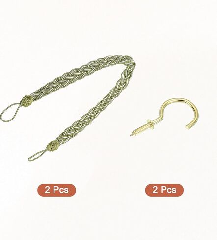 uxcell 2Pcs Curtain Tiebacks, 58cm/23 Braided Drapery Holdback Holder Decorative Rope Tie Back, Olive Green/Mixed Silver in Saudi Arabia