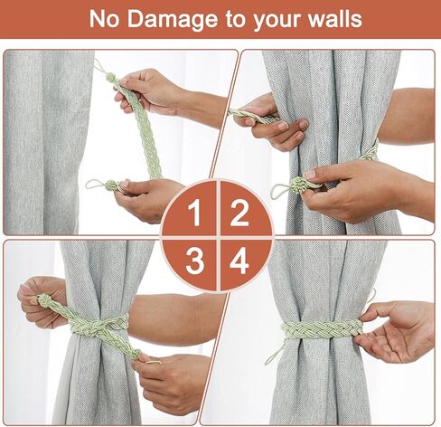 uxcell 2Pcs Curtain Tiebacks, 58cm/23 Braided Drapery Holdback Holder Decorative Rope Tie Back, Olive Green/Mixed Silver in Saudi Arabia