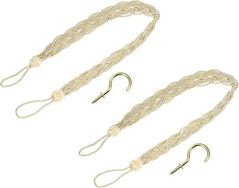 uxcell 2Pcs Curtain Tiebacks, 58cm/23 Braided Drapery Holdback Holder Decorative Rope Tie Back, Olive Green/Mixed Silver in Saudi Arabia