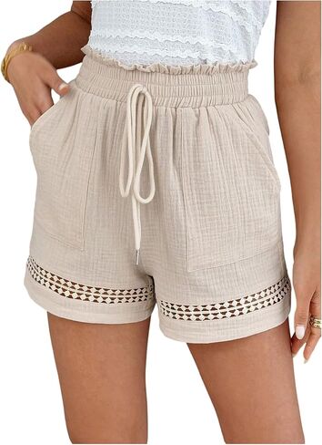 SweatyRocks Women's Summer Casual Pockets Shorts Trendy Beach Drawstring Women Shorts in Saudi Arabia