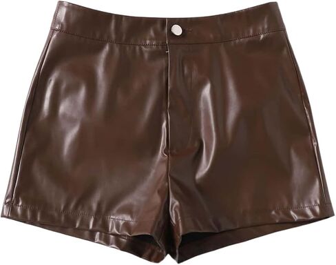 WDIRARA Women's PU Leather Button Up Micro Shorts High Rise Skinny Mini Short Rave Clubwear in Saudi Arabia