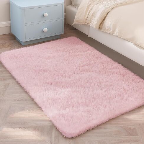 Shag Pink Small Rug 2x3 Area Rugs for Bedroom Dorm Bedside Living Room, Non-Slip Ultra Fluffy Soft Area Rugs for Entry, Kids Room, Study, Office, Playroom, Modern Small Carpet Décor in Saudi Arabia