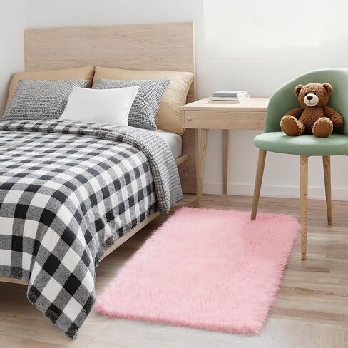 Shag Pink Small Rug 2x3 Area Rugs for Bedroom Dorm Bedside Living Room, Non-Slip Ultra Fluffy Soft Area Rugs for Entry, Kids Room, Study, Office, Playroom, Modern Small Carpet Décor in Saudi Arabia