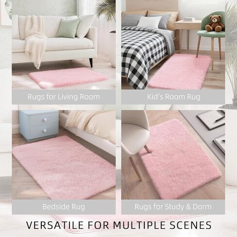 Shag Pink Small Rug 2x3 Area Rugs for Bedroom Dorm Bedside Living Room, Non-Slip Ultra Fluffy Soft Area Rugs for Entry, Kids Room, Study, Office, Playroom, Modern Small Carpet Décor in Saudi Arabia