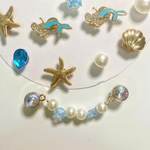 TIAMECH 19 Pcs Bling Gems Plastic Marine Whale Sea Starfish Shell Charms, Blue Sparkling Rhinestones Pearl Chain DIY Shoe Decoration Charm for Women's Party Favor in Saudi Arabia