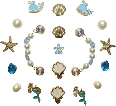 TIAMECH 19 Pcs Bling Gems Plastic Marine Whale Sea Starfish Shell Charms, Blue Sparkling Rhinestones Pearl Chain DIY Shoe Decoration Charm for Women's Party Favor in Saudi Arabia