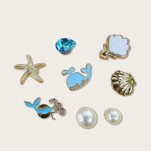 TIAMECH 19 Pcs Bling Gems Plastic Marine Whale Sea Starfish Shell Charms, Blue Sparkling Rhinestones Pearl Chain DIY Shoe Decoration Charm for Women's Party Favor in Saudi Arabia