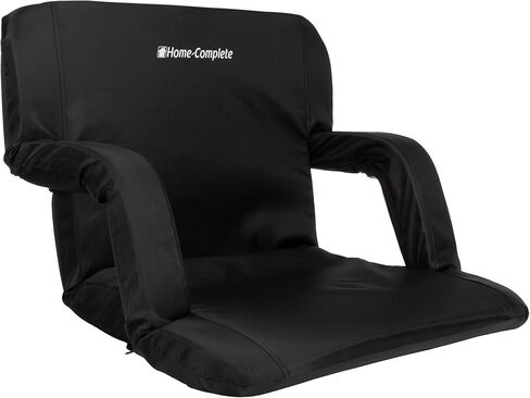 Home-Complete Chair Set of 2 Stadium Seat 2-Pack-Bleacher Cushion Set with Padded Back Support, Armrests, 6 Reclining Positions, and Portable Carry Straps, Regular - 2 Pack, Black in Kuwait
