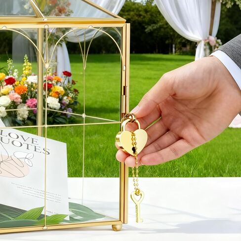 Glass Card Box with Slot, Large Gold Clear Card Box for Wedding Receptions - Home Birthdays Party Geometric Decorative, 12.59" x 5.9" x 9.05" in Saudi Arabia