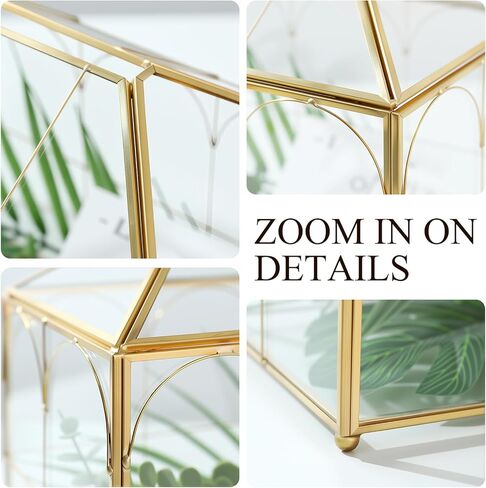 Glass Card Box with Slot, Large Gold Clear Card Box for Wedding Receptions - Home Birthdays Party Geometric Decorative, 12.59" x 5.9" x 9.05" in Saudi Arabia