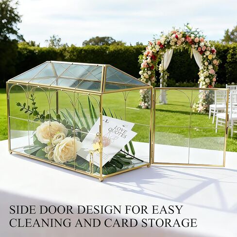 Glass Card Box with Slot, Large Gold Clear Card Box for Wedding Receptions - Home Birthdays Party Geometric Decorative, 12.59" x 5.9" x 9.05" in Saudi Arabia
