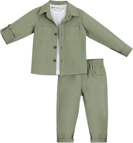 POLLİTO Shirt, T-Shirt, and Trousers Three-Piece Set for Boys | Button-Down Shirt, T-Shirt, and Trousers Sets for Ages 2-11 in Saudi Arabia