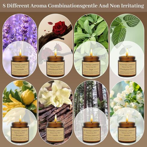 مجموعة 8 شموع شموع معطرة للمنزل، مجموعة هدايا للنساء من شمع الصويا، شموع كهرمانية تدوم طويلاً، هدية لعيد ميلاد الأم وعيد الميلاد in Saudi Arabia