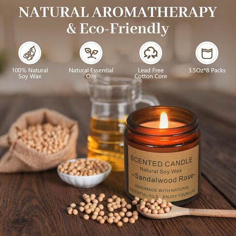 مجموعة 8 شموع شموع معطرة للمنزل، مجموعة هدايا للنساء من شمع الصويا، شموع كهرمانية تدوم طويلاً، هدية لعيد ميلاد الأم وعيد الميلاد in Saudi Arabia
