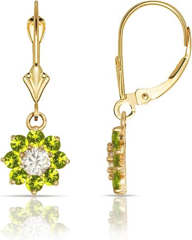 JewelryWeb Solid 14k Yellow Gold Birthstone Cubic Zirconia Flower Dangle Leverback Earrings (6mm x 25mm) in Saudi Arabia