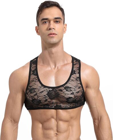 Men's Sissy Lace Muscle Tank – Sissy Clothes for Men, Men Bra, Cross Dressing Lingerie in Saudi Arabia
