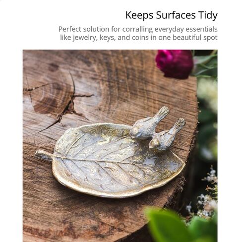 5 Inch Small Golden Metal Trinket Dish with Birds, White Wash Gold Leaf Jewelry Tray for Rings Earrings Necklace, Decorative Soap Dish, Vanity Organizer, Key Bowl in Saudi Arabia