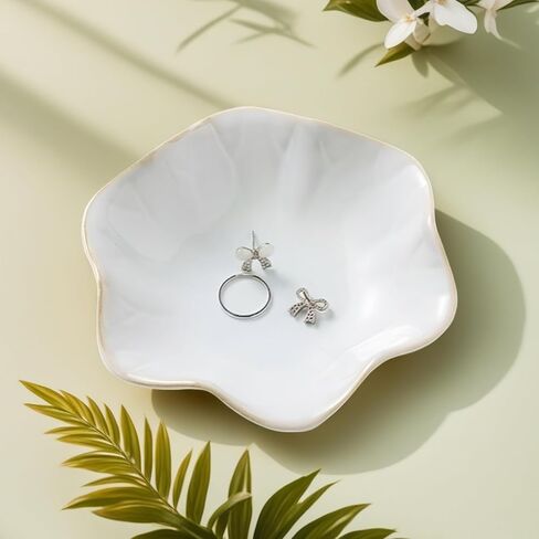 2Pcs Jewelry Dish - Kiln-Changed Ceramic Lotus Leaf Shape Ring Dish, Small Trinket Trays for Jewelry, Rings, Keys, Decorative Dish for Home, Perfect Gifts for Mom, Friends, Sisters, White & Pink in Saudi Arabia