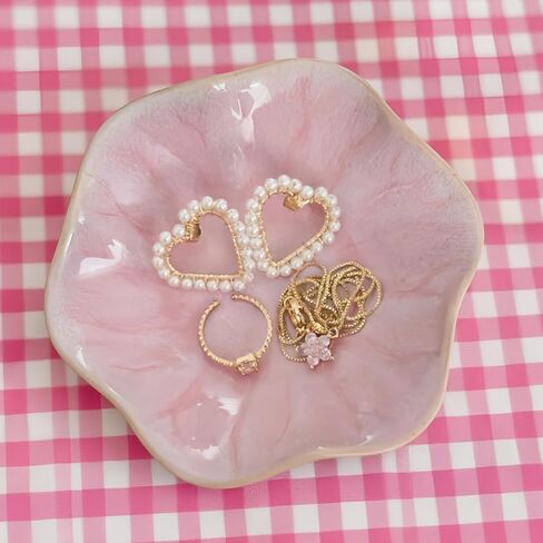 2Pcs Jewelry Dish - Kiln-Changed Ceramic Lotus Leaf Shape Ring Dish, Small Trinket Trays for Jewelry, Rings, Keys, Decorative Dish for Home, Perfect Gifts for Mom, Friends, Sisters, White & Pink in Saudi Arabia