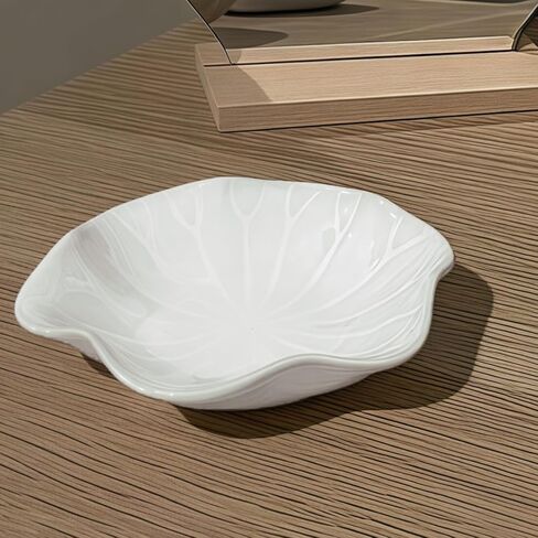 2Pcs Jewelry Dish - Kiln-Changed Ceramic Lotus Leaf Shape Ring Dish, Small Trinket Trays for Jewelry, Rings, Keys, Decorative Dish for Home, Perfect Gifts for Mom, Friends, Sisters, White & Pink in Saudi Arabia