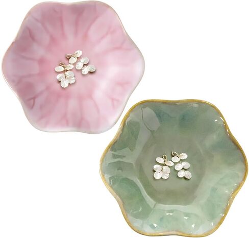 2Pcs Jewelry Dish - Kiln-Changed Ceramic Lotus Leaf Shape Ring Dish, Small Trinket Trays for Jewelry, Rings, Keys, Decorative Dish for Home, Perfect Gifts for Mom, Friends, Sisters, White & Pink in Saudi Arabia