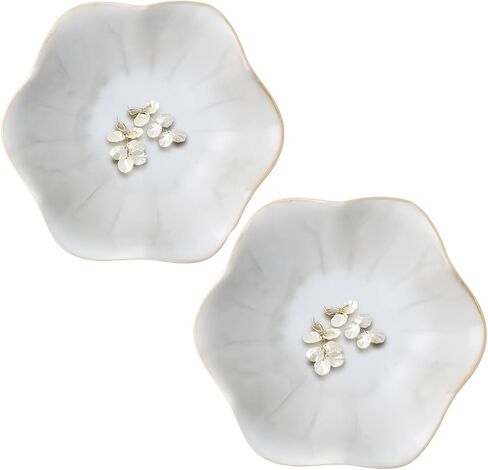 2Pcs Jewelry Dish - Kiln-Changed Ceramic Lotus Leaf Shape Ring Dish, Small Trinket Trays for Jewelry, Rings, Keys, Decorative Dish for Home, Perfect Gifts for Mom, Friends, Sisters, White & Pink in Saudi Arabia