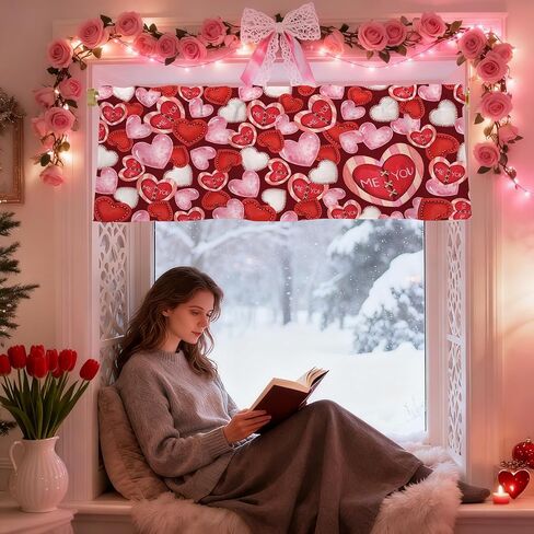 Valentines Day Hearts Valances for Windows 54x18 Inch red ME & You Curtain Valance for Kitchen Bathroom Bedroom Living Room Decor in Kuwait