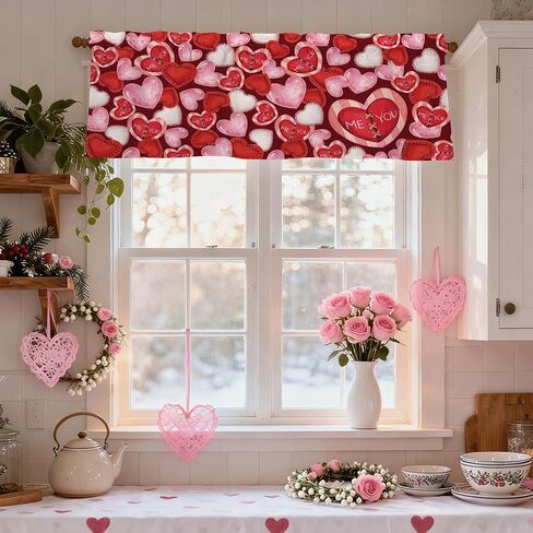 Valentines Day Hearts Valances for Windows 54x18 Inch red ME & You Curtain Valance for Kitchen Bathroom Bedroom Living Room Decor in Kuwait