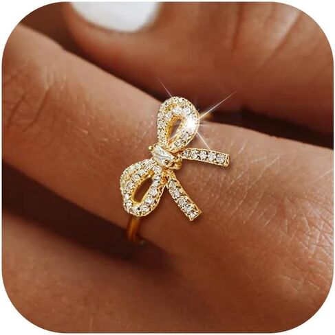 HUASAI Bow Rings for Women Gold Rhinestone Bow Knot Ring Stackable Jewelry Trendy Accessories Gifts for Her Birthday Graduation in Saudi Arabia