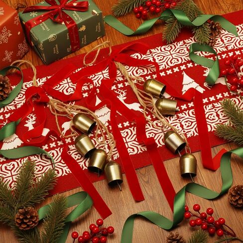Marsui 2 مجموعات أجراس عيد الميلاد الذهبية مع الأقواس المخملية الحمراء عيد الميلاد جلجل أجراس الباب شماعات مزرعة ريفي شنقا الحلي خمر الأقواس الحمراء لباب المنزل شجرة عيد الميلاد داخلي في الهواء الطلق (الذهب الأسود) in Kuwait