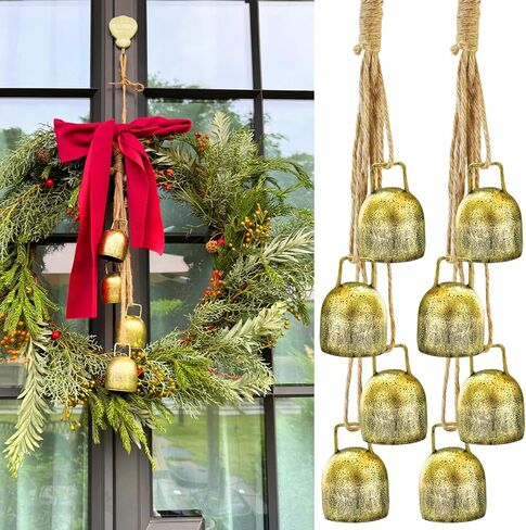 مجموعتان من 4 أجراس بقرة معدنية ريفية للكريسماس، أجراس حديدية عتيقة لعيد الميلاد مع حبل لشجرة عيد الميلاد وديكور إكليل الحديقة in Kuwait