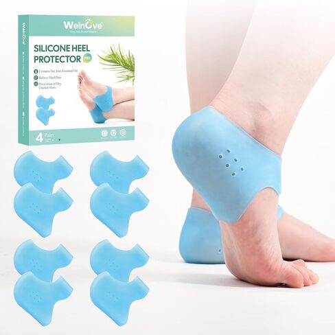 Welnove Silicone Heel Protectors for Shoes - 4 Pcs Gel Heel Cups with Aloe Vera Extract for Women Men - Shoe Cushion Inserts Pads for Plantar Fasciitis, Spur, Dry Cracked Heels,Blister Prevention in Saudi Arabia