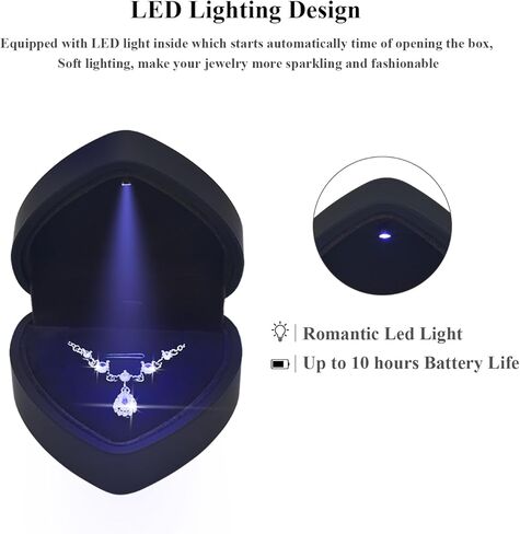 Luxury LED Lighted Necklace Earring Box - Heart Shaped Elegant Black Jewelry Box for Wedding Necklace Display, Perfect for Engagement, Anniversary, Ceremony, and Gift Giving in Saudi Arabia