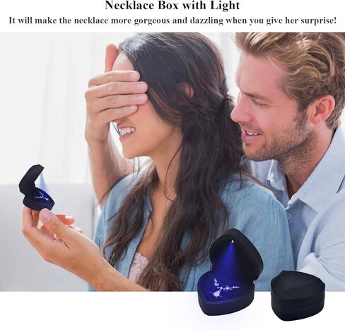 Luxury LED Lighted Necklace Earring Box - Heart Shaped Elegant Black Jewelry Box for Wedding Necklace Display, Perfect for Engagement, Anniversary, Ceremony, and Gift Giving in Saudi Arabia