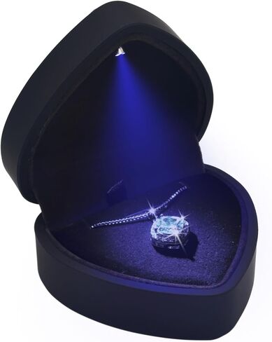 Luxury LED Lighted Necklace Earring Box - Heart Shaped Elegant Black Jewelry Box for Wedding Necklace Display, Perfect for Engagement, Anniversary, Ceremony, and Gift Giving in Saudi Arabia