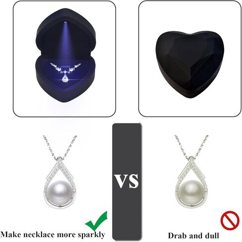 Luxury LED Lighted Necklace Earring Box - Heart Shaped Elegant Black Jewelry Box for Wedding Necklace Display, Perfect for Engagement, Anniversary, Ceremony, and Gift Giving in Saudi Arabia