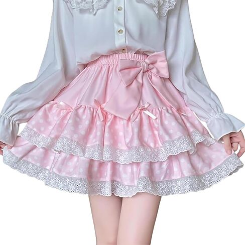 Sweet Lolita Mini Skirt for Women Bow Cake Skirt High Waist Kawaii Vintage Layered Lace Party A-line Mini Skirts in Saudi Arabia