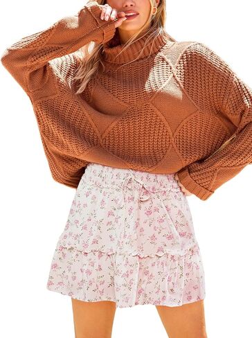 Women’s Mini Skirts Boho Floral High Waist Ruffle Tiered Chiffon Flowy A-Line Beach Casual Cute Short Skirt in Saudi Arabia