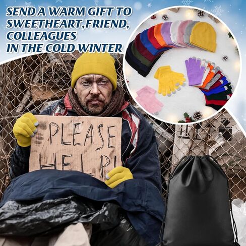 108 Pcs Winter Beanie Touchscreen Gloves Bulk Multicolor Warm Knitted Hats Gloves Gift Bags for Homeless Care Supplies in Saudi Arabia