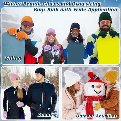 108 Pcs Winter Beanie Touchscreen Gloves Bulk Multicolor Warm Knitted Hats Gloves Gift Bags for Homeless Care Supplies in Saudi Arabia