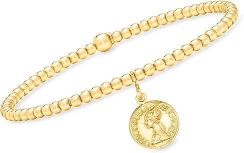 Pure Collection by Ross-Simons Italian 3mm 18kt Gold Vermeil Bead Stretch Bracelet With Replica Lira Coin Charm in Saudi Arabia
