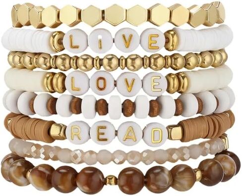 Cosweet Book Lover Gifts for Women - 8Pcs Boho Stretch Beaded Bracelet Stack Set, Bookish Gifts for Women Readers, Book Club Gift for Christmas in Saudi Arabia