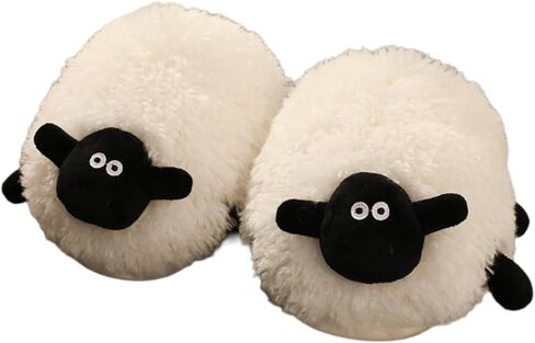 Women's Men's Plush Fuzzy Sheep Slippers for Winter, Warm Cartoon Cute Indoor House Shoes for Couples in Saudi Arabia