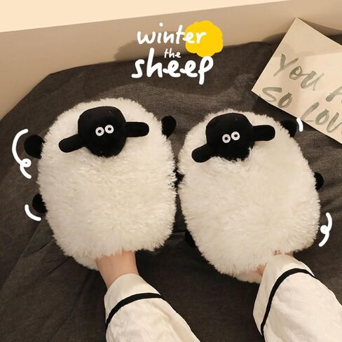 Women's Men's Plush Fuzzy Sheep Slippers for Winter, Warm Cartoon Cute Indoor House Shoes for Couples in Saudi Arabia