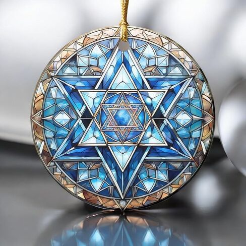2025 Christmas Ornament - Colorful Hanukkah Star of David Stained Glass Effect Ceramic Ornaments -Hanukkah Decoration, Beautiful Chanukah Decor, Gift for Jewish Family in Saudi Arabia