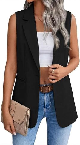 IDEALSANXUN Long Vest for Women Sleeveless Blazer Jackets Vest Tops in Saudi Arabia