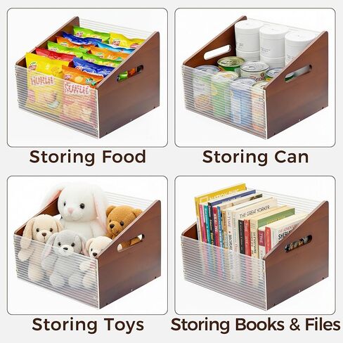 MinBoo Vinyl Record Storage Crate with Handles, Holds 60+ LP Records, 12" Acrylic & Bamboo Organizer Box for Albums, Books, Toys – Rustic Wooden Storage Box with Anti-Slip Pads，Brown in Saudi Arabia