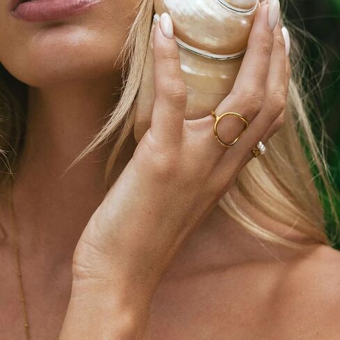 ADAJURI Minimalist Sculptural Hollow Circle Rings For Women | 18K Gold Plated Stainless Steel Water-Resistant Promise Oval Rings | Dainty Jewelry Gifts Perfect For Daily Anillos in Saudi Arabia
