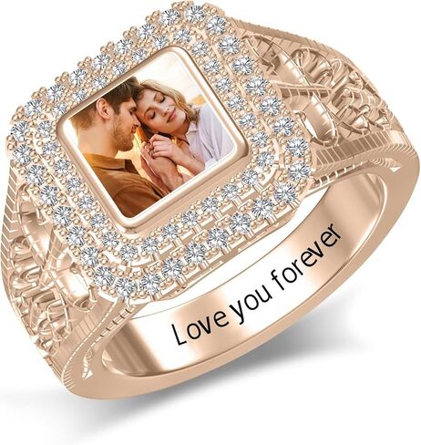خاتم صور شخصي من BAUMA خاتم صور للزوجين مع جوهرة الميلاد خواتم وعد مخصصة مجوهرات الذكرى السنوية هدية للنساء in Kuwait